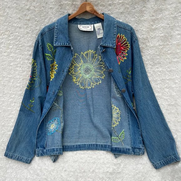 Tantrums Denim Jacket Embroidered Floral Sequin Button Up Medium - Picture 8 of 9